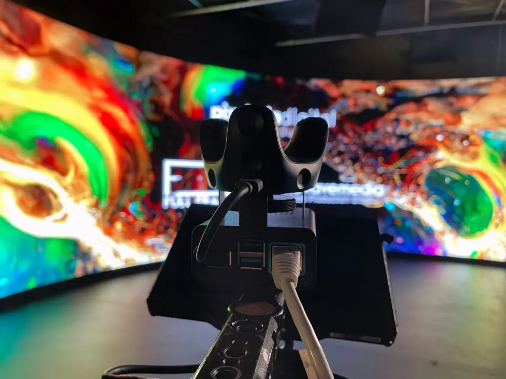 Litewave LED Volume virtual-production stage lit red with VIVE Mars tracking