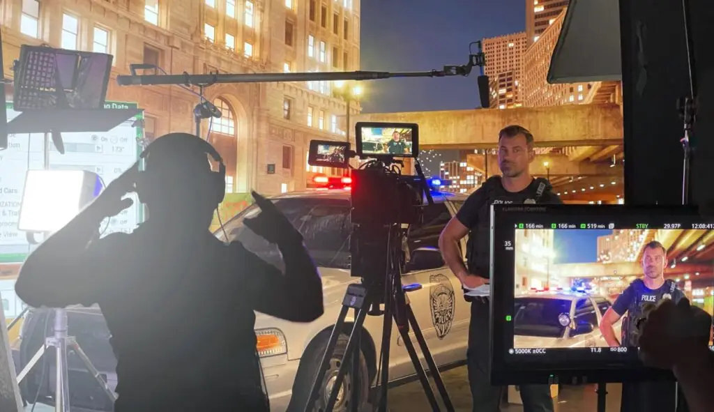 Police car on the Litewave LED Volume virtual-production stage